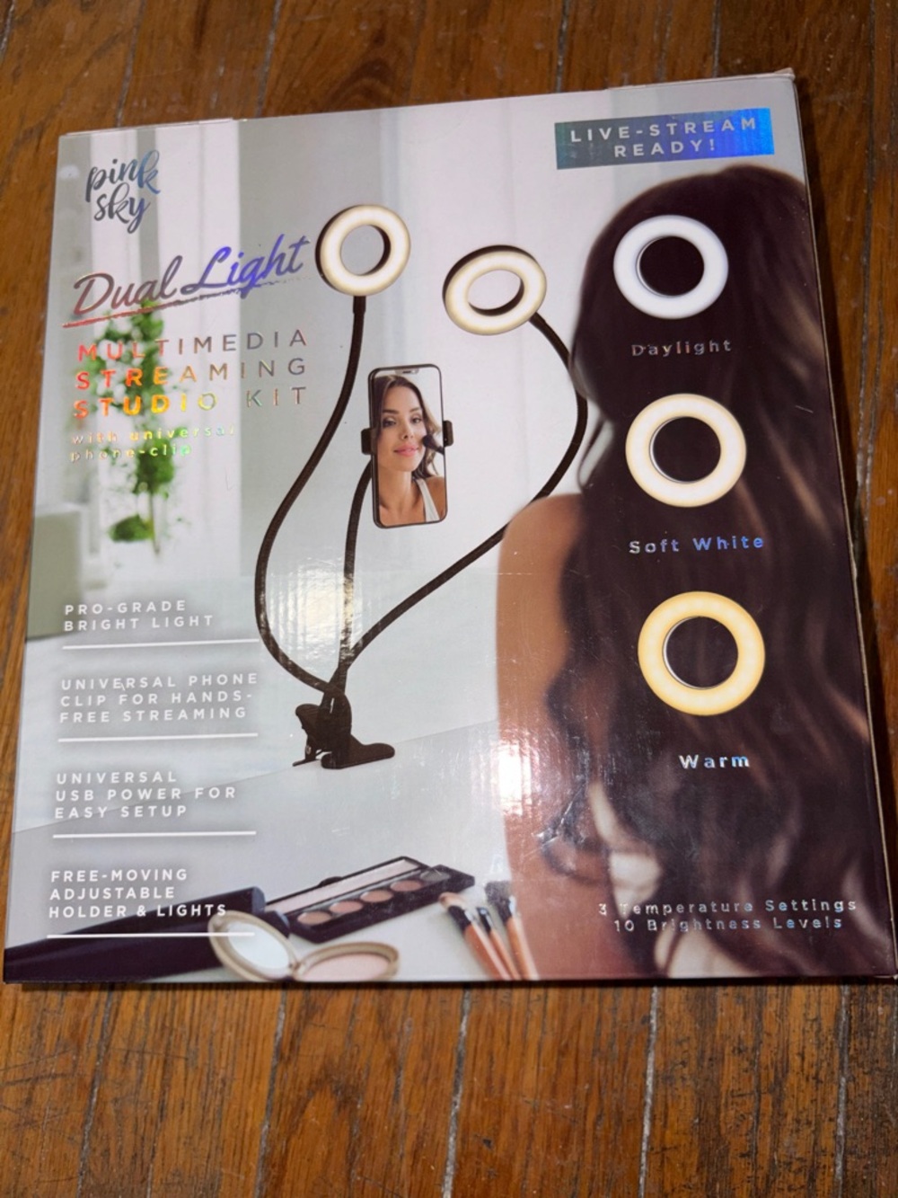 Pink Sky Dual Light Streaming Kit Ring Light  Flexible Arms 10 Brightness Levels